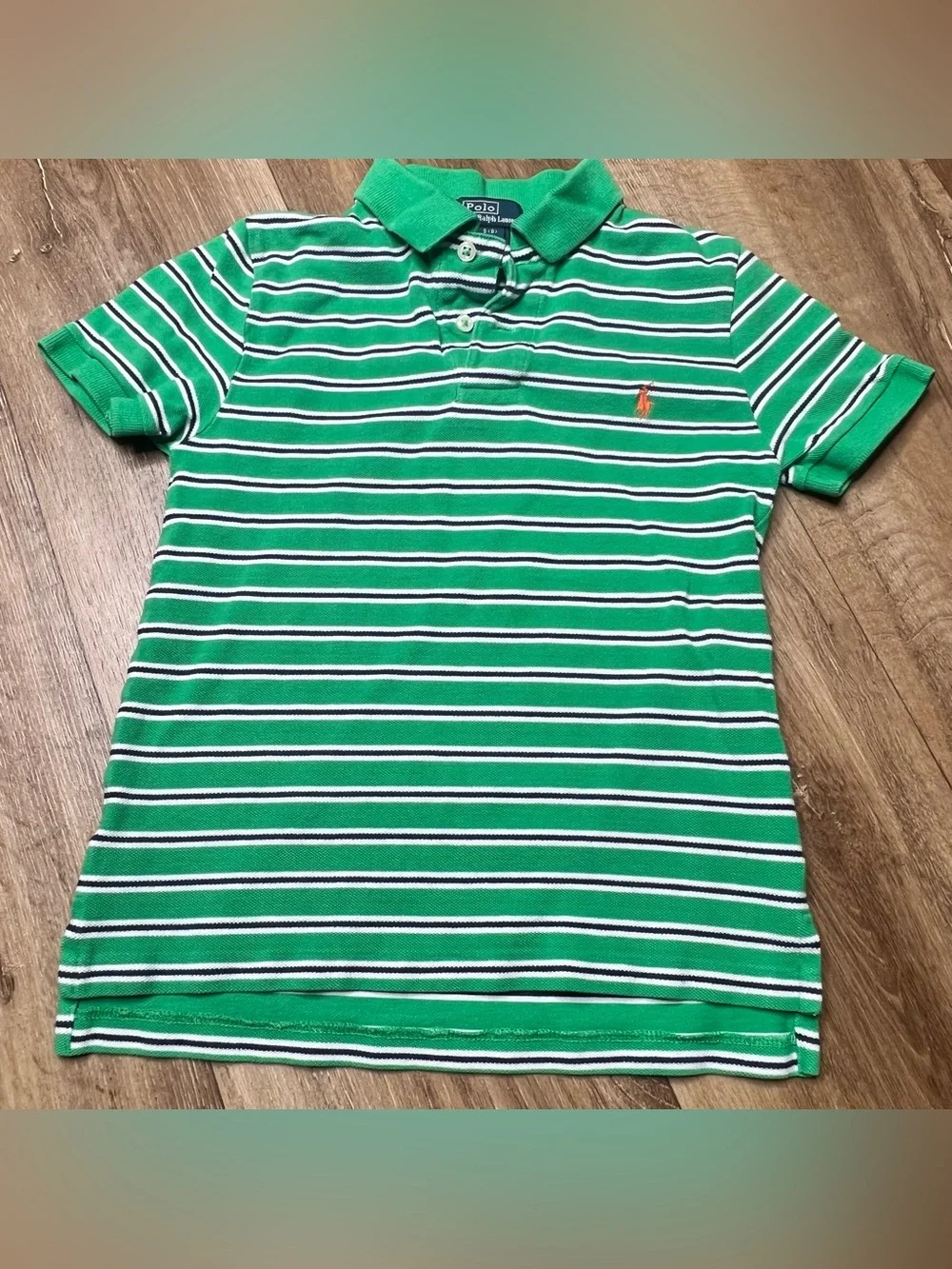 Polo Ralph Lauren Golf Shirt Boys Small(8) Green Striped Cotton Pony Logo Tennis